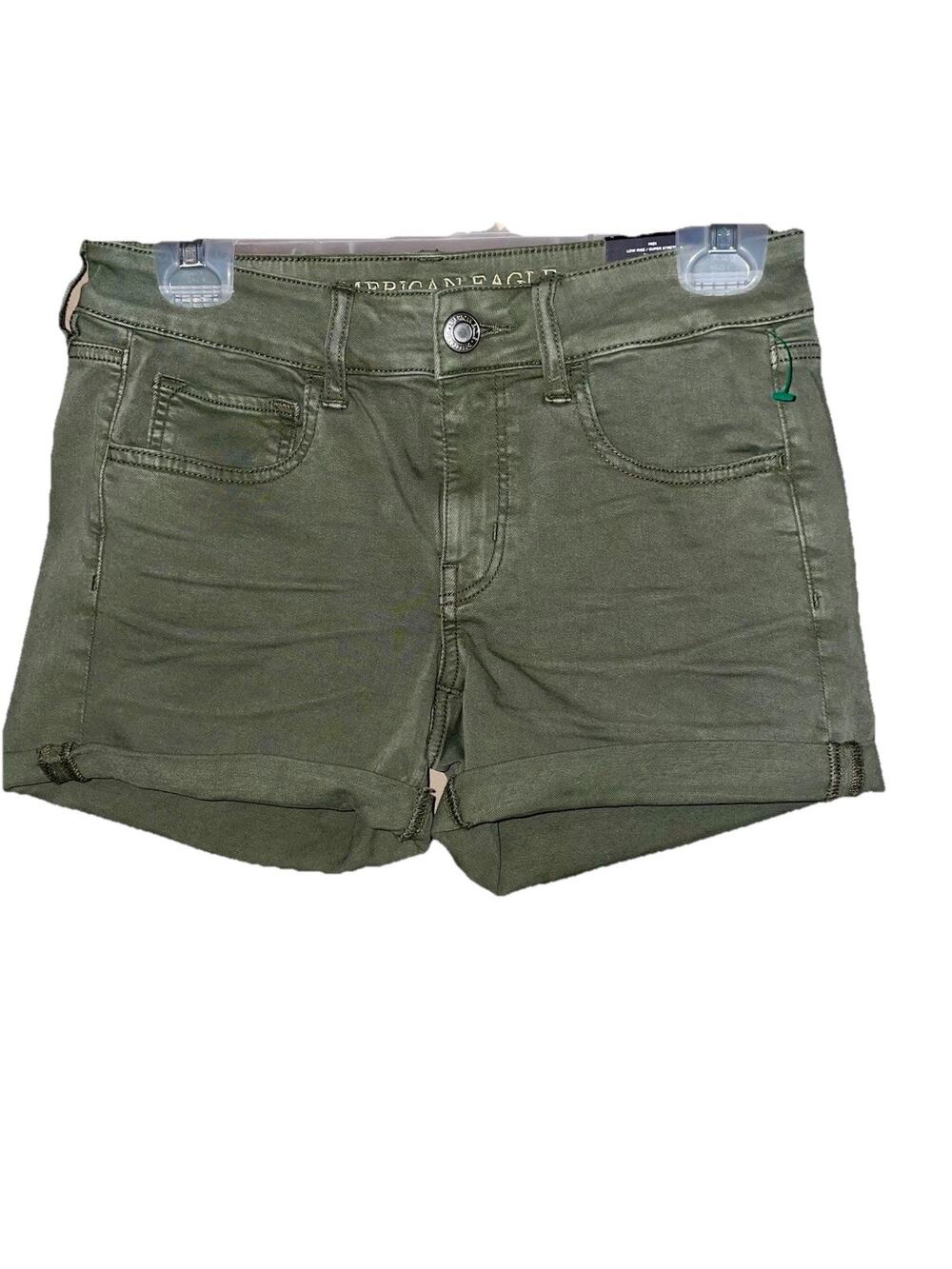American Eagle Women’s Super Stretch Midi Low Rise Green Shorts Sz 6 NEW